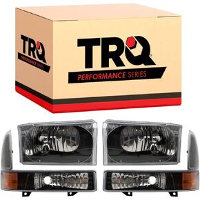 TRQ Performance Headlight w/Corner Light Pair Set RH Right Passenger LH Left Driver Compatible with 2000-2004 Excursion 1999-2004 F250 Super Duty Truck F350 Super Duty Truck 1999-2003 Ford F450 F550