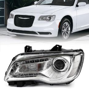 Halogen Headlight Assembly Compatible with Chrysler 300 300C 2015 2016 2017 2018 Headlamp with White Bezel Replacement Left Driver Side LH 68214383AD CH2502269