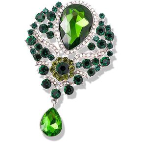 Rhinestone Wedding Brooch Pin for Women Girls Bridal Fashion Austrian Crystal Teardrop Chandelier Brooches Lapel Pins Elegant Bouquet Dress Accessories Birthday Mother's Day Jewelry Gift