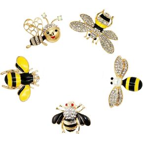 Set of 5 Fashion Enamel Crystal Rhinestones Bee Themed Brooch Pin for Clothes Dress Scarf Decoration