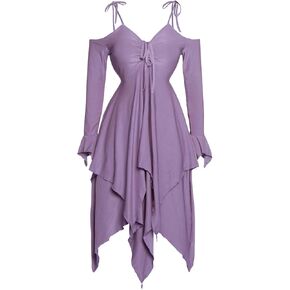 Renaissance Fairy Dress Womens Gothic Witch Dress Off-Shoulder Tiered Dress