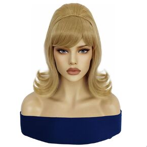 + Hair Cap Green Wig for Women Green Bob Wig for Cosplay Short Beehive Wig Flip Wig with Bangs 60s Wigs for Women Sythetic Hair Wig Styled Wigs for Halloween Costume Party
