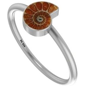 Natural Ammonite Stackable Ring for Women in Sterling Silver, Aquarius, Cancer Zodiac Jewelry Gifts for Her