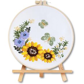 Full Range of Embroidery Starter Kit with Pattern DIY Beginner Starter Stitch Kit Including Stamped Cloth with Pattern, Bamboo Embroidery Hoop, Color Threads, Needles - Pink Blooming Tree