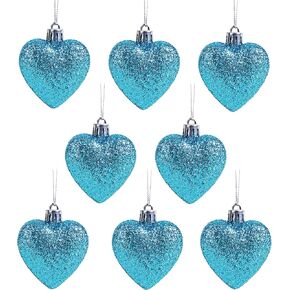 Christmas Concepts® 8 x 60mm Turquoise Glitter Heart Shaped Christmas Tree Ornaments