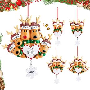 Christmas Tree Hanging Pendant Ornament,Christmas Elk Christmas Tree Listing Ornaments, Family Decor Xmas Tree DIY Name Ornament Deer Ceramic Personalized Christmas Decorations(Elk 4 Name)