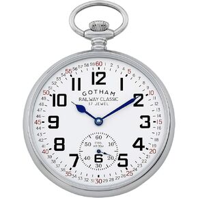 Gotham Men's Stainless Steel Mechanical Hand Wind Railroad Design Pocket Watch # GWC14103S