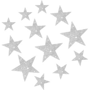 Sibba 12Pcs Rhinestone Star Stickers Bling Car Decals Glitter Silver Star Stickers Adhesive Assorted Star Labels Crystal Window Decor Bumper Stickers for Crafts Christmas Decoration Laptops Luggage
