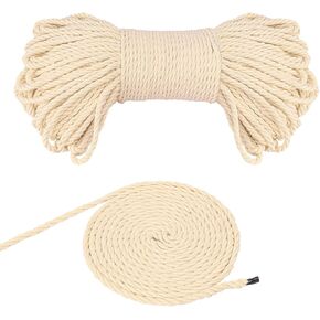 20mm Diameter Natural Twisted Cotton Rope, 49 Feet Length Premium Adult Strength Cotton Rope, Soft, Triple-Strand Rope for Nautical Crafts and Home Decoration