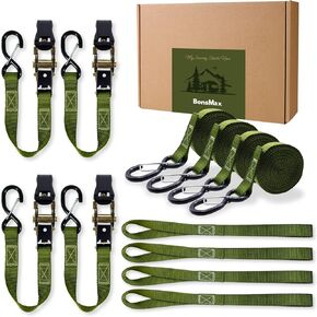 Ratchet Tie Down Straps with Soft Loops 4-Pack| 1 inch x 15 ft | Securing Cargo Strap for Car Roof Rack, Trailer, Kayak, Pickup Truck Bed