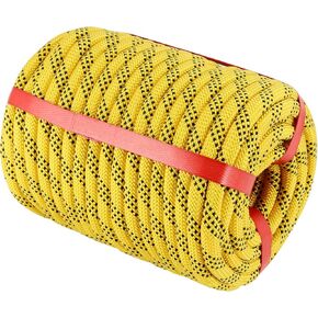 FUNSUEI 3/8 Inch x 100 Feet Braid Polyester Rope, Heavy Duty Braided Polyester Rigging Rope for Camping, Climbing, Hanging Swings and Tents, Tree Work, Adventure, 2200 Lbs Loading Capacity