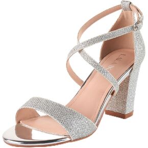 LALA IKAI Women’s Ankle Strap Heels Chunky Block Rhinestone Sandals 3 Inch Open Toe Heels Party Wedding Prom Shoes