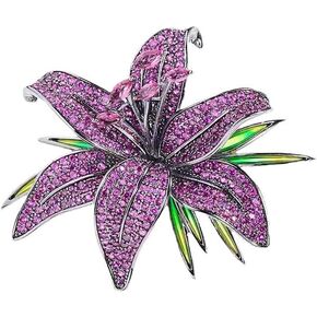 Lily Flower Wedding Statement Brooch Art CZ Lapel Pin Austrian Crystal Leaf Bouquet Clusters Brooches Elegant Dress Suit Sweater Accessories for Women Ladies Party Prom Xmas Jewelry Gift