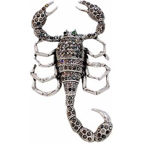 Steampunk Silver Tone Dark Gray Crystal Large Scorpion Brooch Pin - Unique Dangerous Insect Jewelry for Men and Women - Statement Accessory for Suits, Blazers, Halloween, and Themed Parties