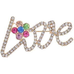 Valentine's Day Gift Brooch Pin Crystal Love Letter Lapel Pin Rhinestone Flower Love Pin Romantic Gift for Women Girls Mother's Day