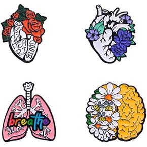 Floral Organ Enamel Pins Brain Breather Lung Heart Human Organs Brooch Creative Flowers Anti-light Brooches Lapel Badges Cartoon Plant Metal Badge Enamel Pin Clothes Bag Decor Jewelry Gift for Women