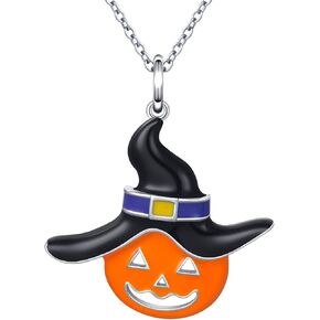 Halloween Necklace Sterling Silver Pumpkin Pendant Necklace for Wemen Girls, 18"