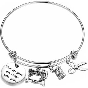 bobauna Quilting Bracelet When Life Gives You Scraps Make Quilts With Sewing Machine Scissors Charm Sewing Gift