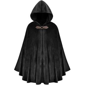 JIURUN 2025 NEW Halloween Costume Renaissance Cloak with Hood, Medieval Hobbit Hooded Velvet Cloak Cosplay Cape for Men Women