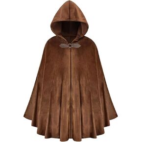 JIURUN Halloween Costume Renaissance Cloak with Hood, Medieval Hobbit Hooded Velvet Cloak Cosplay Cape for Men and Women