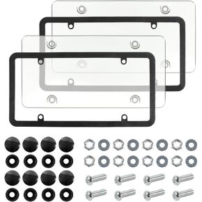 Ahmar License Plate Frames Covers，2Pack License Plate Protector for Car, License Plate Covers Frame Shield Set for Standard US Plates with Front Rear Screws Caps (Transparent)