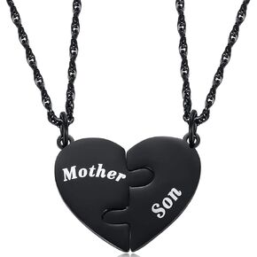Ralukiia Mother and Son Heart Matching Necklace Set for 2, Son to Mom Gifts Mother's Day Mother to Sons Graduation Back to School Birthday Christmas Jewelry