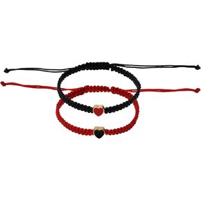 Heart Beaded Matching Bracelets 2Pcs Adjustable Braided Long Distance Bracelets for Couples Best Friend Friendship Wedding Valentines Anniversary Graduation Gift