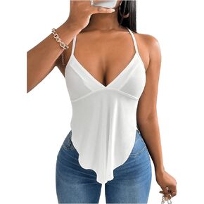 SOLY HUX Women's Criss Cross Tie Back Cami Tops Backless Asymmetrical Hem Summer Top