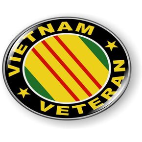 VIETNAM VETERAN 3D Domed CAR Emblem Badge Sticker Chrome Metal Round Bezel