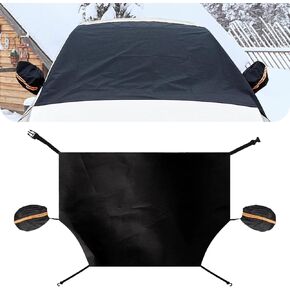 1 PC Car Windshield Snow Cover with Side Mirror Cover, 94.5" x 57.3" Elastic Hook Anti-Theft Buckle Mounting Foldable Windshield Protector, for Most Large SUVs, Pickup Trucks (Black)