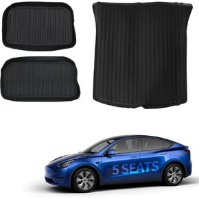 Storage Mats and Cargo Liners Compatible with 2020-2024 Tesla Model Y Trunk Mat 5 Seater TPE All Weather Tray Mats Protector Cover Interior Accessories（3 PCS）