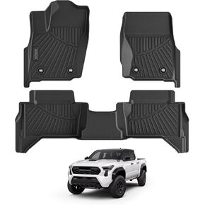 Floor Mats Compatible for 2024 Toyota Tacoma Double cab,（Only Suitable for Fuel Version） 2 Rows Floor Liners TPE-Black