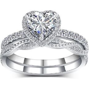 Heart Cut Pink Moissanite Engagement Ring Set for Women, Sterling Silver 1 Carat Pink Heart Cut Shape Wedding Ring Set Anniversary Jewelry Bridal Gifts for Women