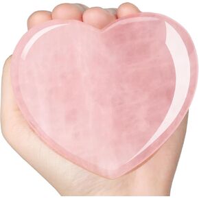 ideayard Big Rose Quartz Heart 72-75mm Love Healing Crystal Meditation Palm Stone Quartz Worry Stone for Relieve Anxiety Stress Tool