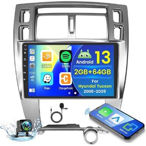 Hikity Android Car Stereo for Hyundai Tucson 2006-2009 Radio 2+64GB 10.1 Inch Touchscreen Car Radio Wireless Carplay Android Auto Support GPS Navigation WiFi Bluetooth FM EQ Backup Camera