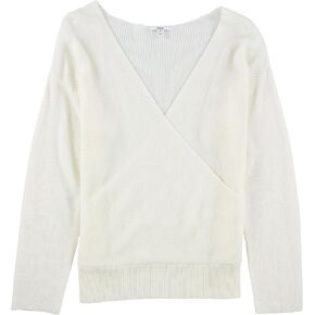 Bar III Womens Ribbed Trim Surplice Pullover Sweater Black-Ivory L