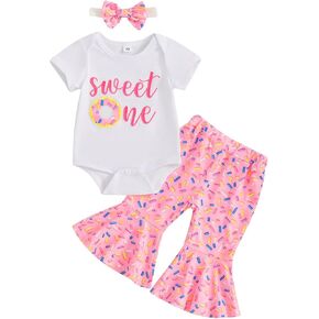 SAYOO Baby Birthday Girl Outfit Birthday Girl Embroidery Print Sweatshirt Top+Sweet Donut Flared Pant Fall Princess Clothes