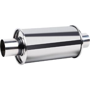 2.5" Inlet/Outlet Quiet Resonator Stainless Steel Exhaust Bottle Style Muffler, 14" Overall Length Weld On Silver