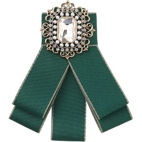 Fashion Rhinestone Pre-Tied Ribbon Brooch Bow Tie Pin Collar Bow for Women