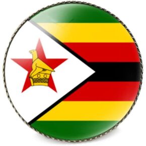 vmcoatdu Round 1 Inch Zimbabwe Flag Pin International Travel Brooch Metal and Glass Revivalism Style Souvenir Badge for Hat Clothes Backpack