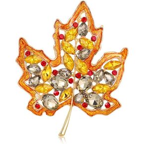 Maple Leaf Brooch Pin for Women Men CZ Crystal Lapel Pins Autumn Fall Leaves Badges Dainty Thanksgiving Brooches Clothing Shirt Suit Accessory Vintage Jewelry