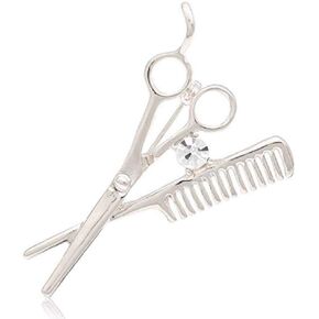 Scissors Brooch Pins Rhinestone Scissors Comb Brooch for Women Hair Brooch Comb Fashion Barber Hair Stylist Dresser Jewelry Gift