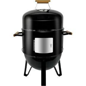 17-1/2" Durable Enameled BBQ Smoker Grill with stove cover Thermometer, Air Vent and Access Doors, Enameled Grates Smoker Grill with 3pcs Handles and 4 Hooks, Parties,Backyard