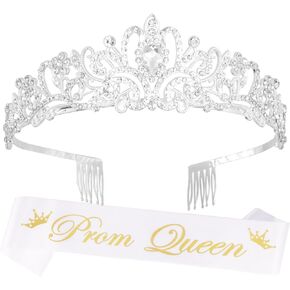 Ｎｏｏｎｈｏｒｓｅ Prom Queen Sash Headbands for Women Tiara & Crown Silver Girls Cosplay Halloween Princess Happy Homecoming Accessories