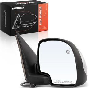 A-Premium Passenger Side Power Door Mirror - Compatible with Chevy Silverado 1500 2500 HD 3500 & GMC Sierra 1500 2500 HD - Heated Manual Folding Chrome Outside Rear View Mirror