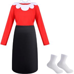 3 Pack Olive Oil Costumes Women's Large Cosplay Costume for Adult Red Black Long Sleeve Dress Earrings White Socks