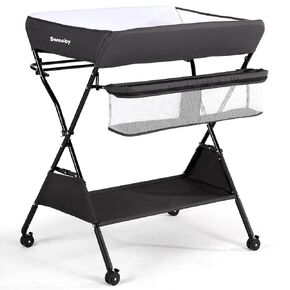 Sweeby Baby Portable Changing Table, Foldable Changing Table Dresser Changing Station for Infant, Waterproof Diaper Changing Table Pad Topper, Mobile Nursery for Newborn Essentials, Light Grey