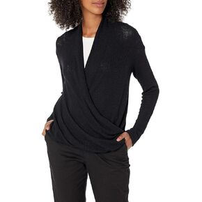 Cable Stitch Women's Lightweight Long Sleeve Wrap High/Low Knit Top