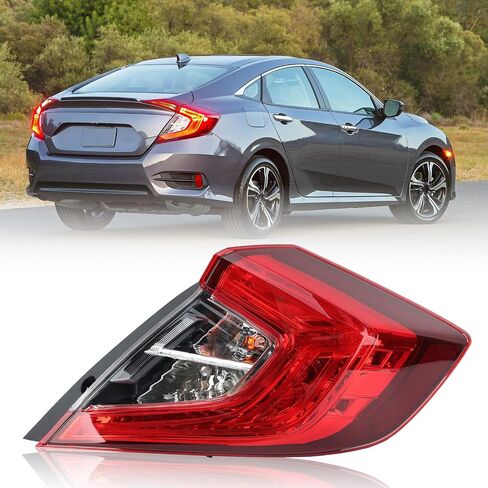 Outer Tail Light Compatible with 2016 2017 2018 2019 2020 2021 Honda Civic 4-Door Sedan with Bulbs Replace 33500TBAA01 HO2805110 Right Passenger Side in Saudi Arabia
