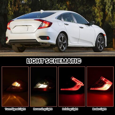 Outer Tail Light Compatible with 2016 2017 2018 2019 2020 2021 Honda Civic 4-Door Sedan with Bulbs Replace 33500TBAA01 HO2805110 Right Passenger Side in Saudi Arabia
